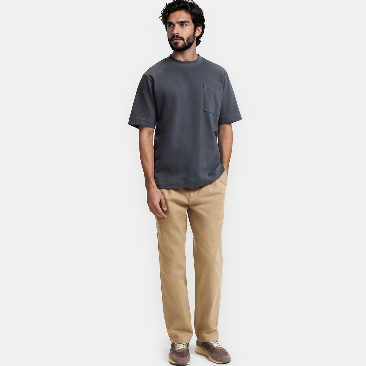 T-shirt col rond manches courtes à poche, matière texturée bleu foncé, LA REDOUTE COLLECTIONS