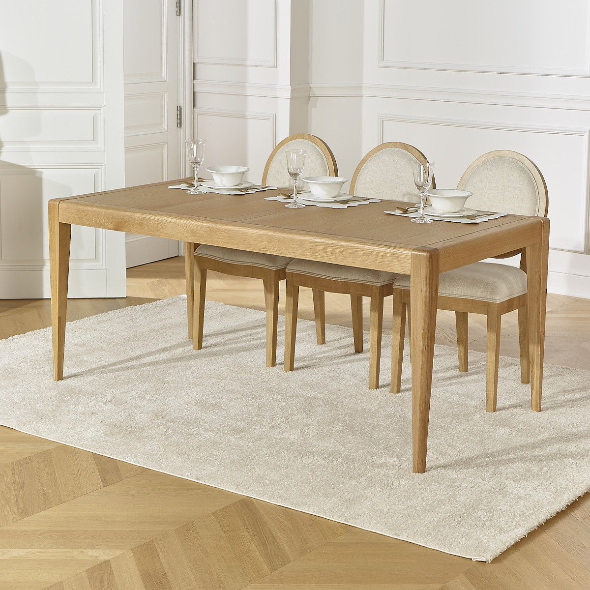Table à manger en chêne aux angles arrondis, 8 couverts en chêne, 180 x 90 cm TENNESSEE beige, ROBIN DES BOIS