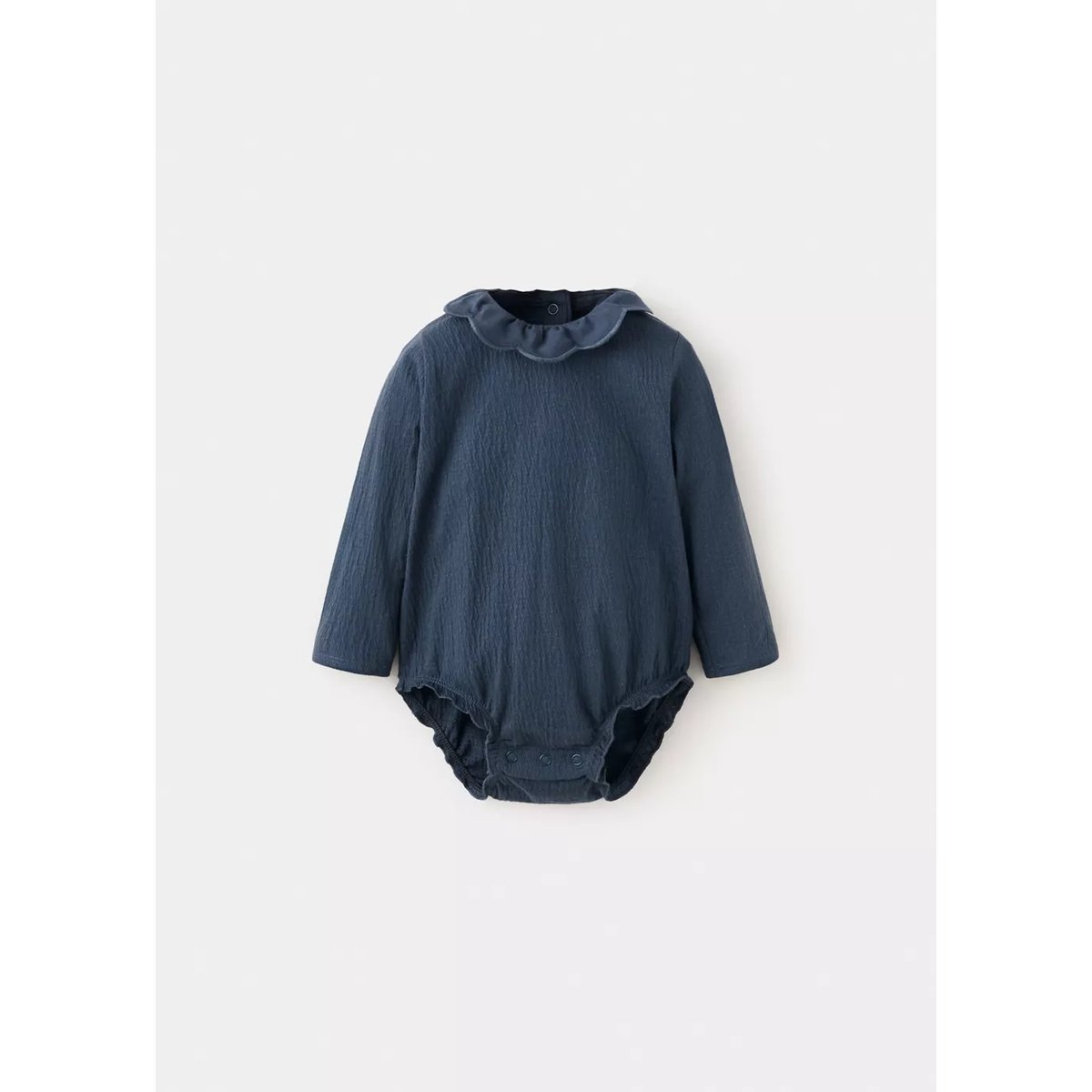 Body en coton gaufré à col Claudine bleu indigo, MANGO BABY
