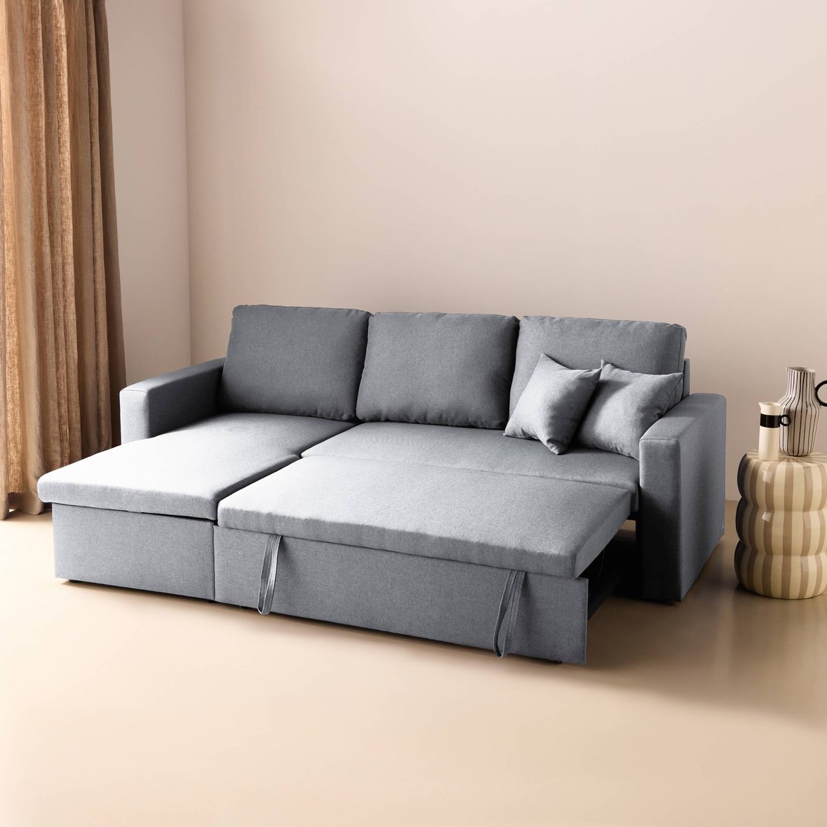 Canapé d'angle convertible réversible tissu IDA gris clair, SWEEEK