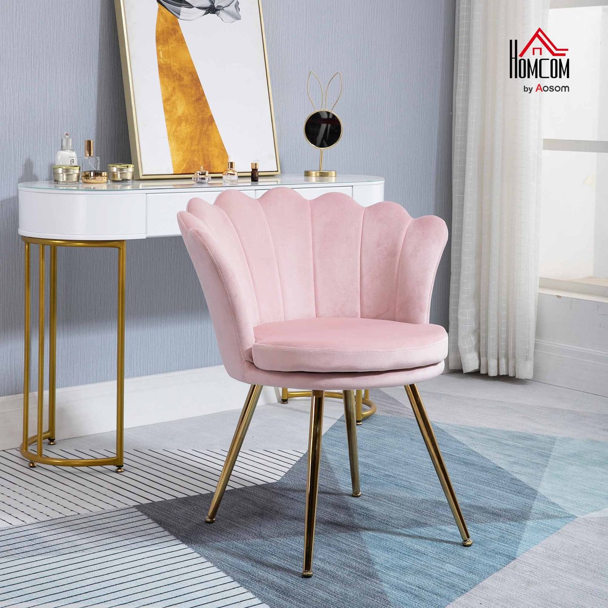 Accent Chair Polyester Rose rose poudré, HOMCOM