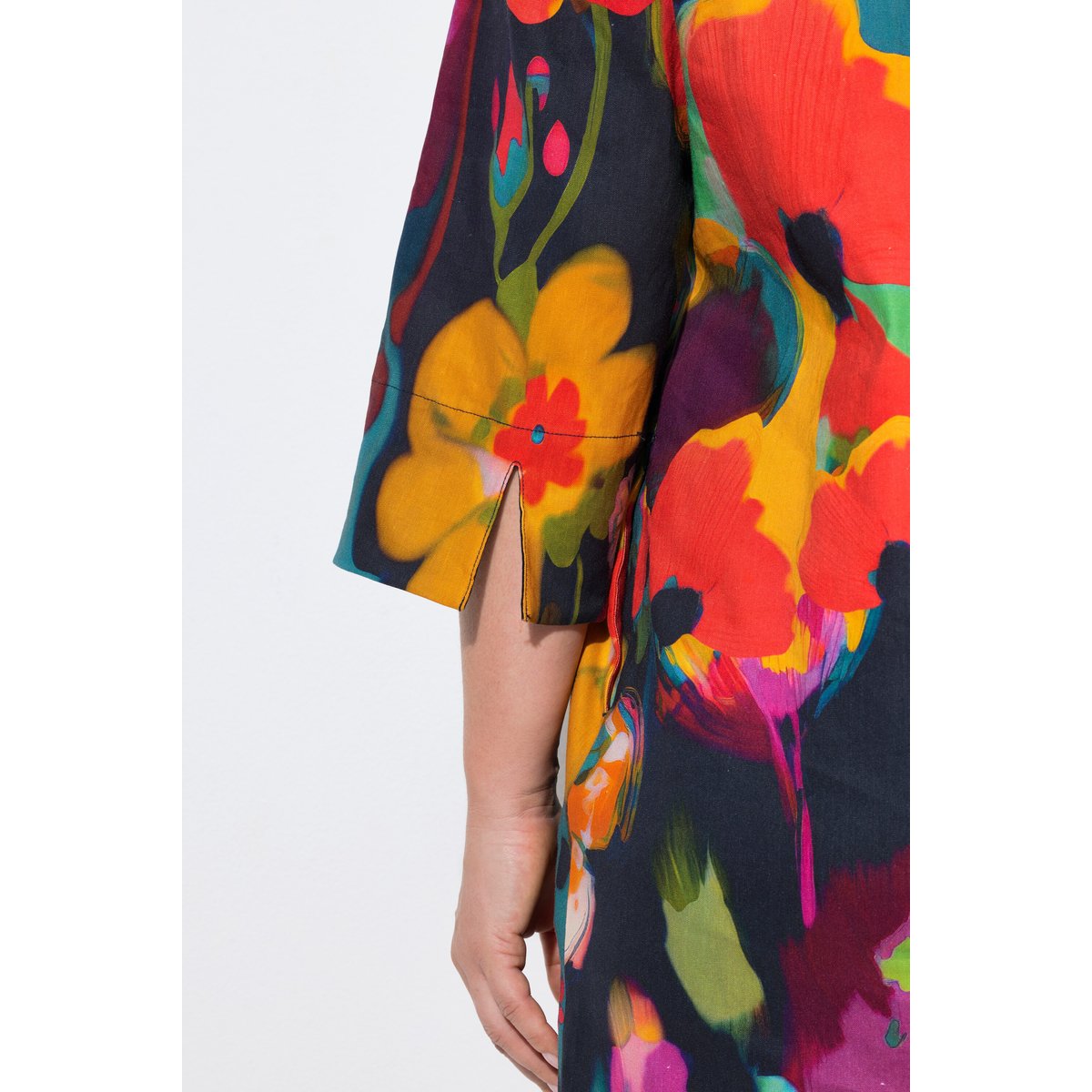 Robe midi en lin mélangé marine foncé, ULLA POPKEN