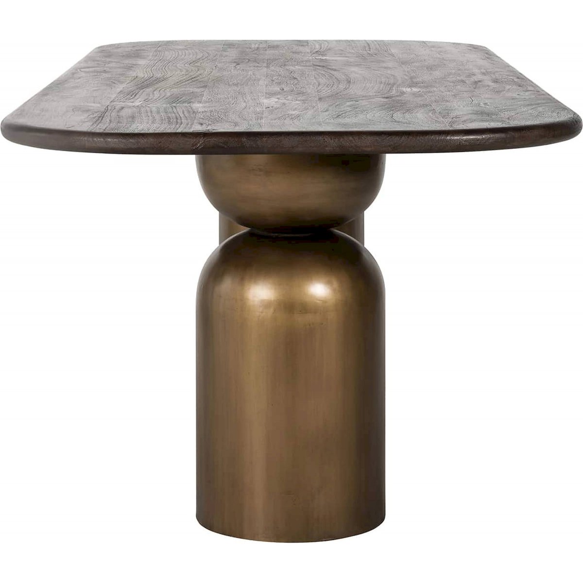 Table à manger en acacia massif brun antique et doré, RECOLLECTION