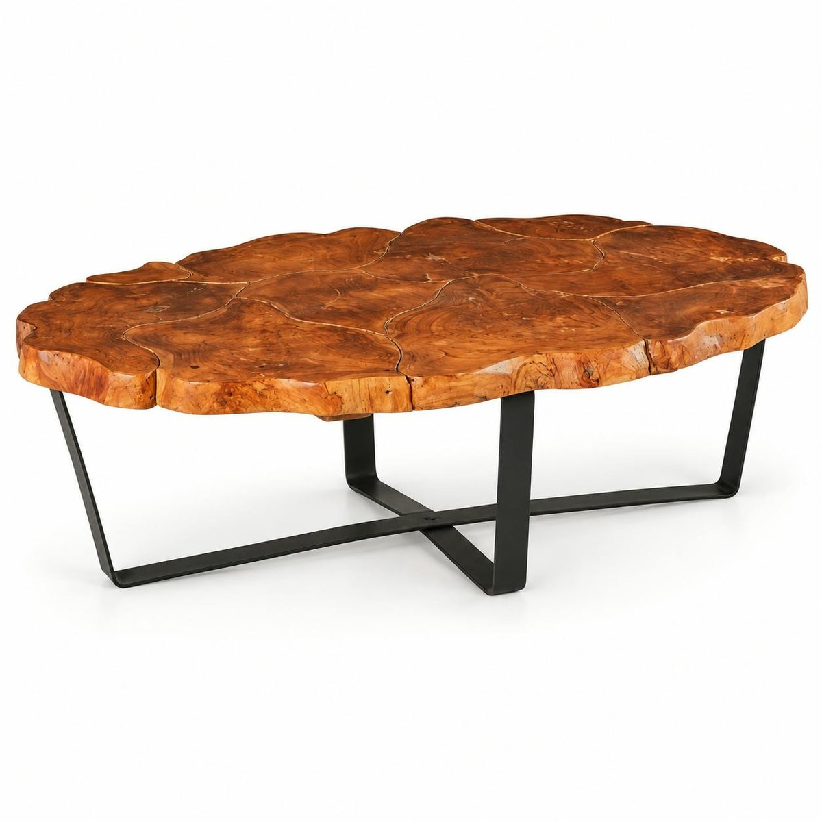 Table basse ovale teck massif recyclé BALTIMORE bois naturel, PIER IMPORT
