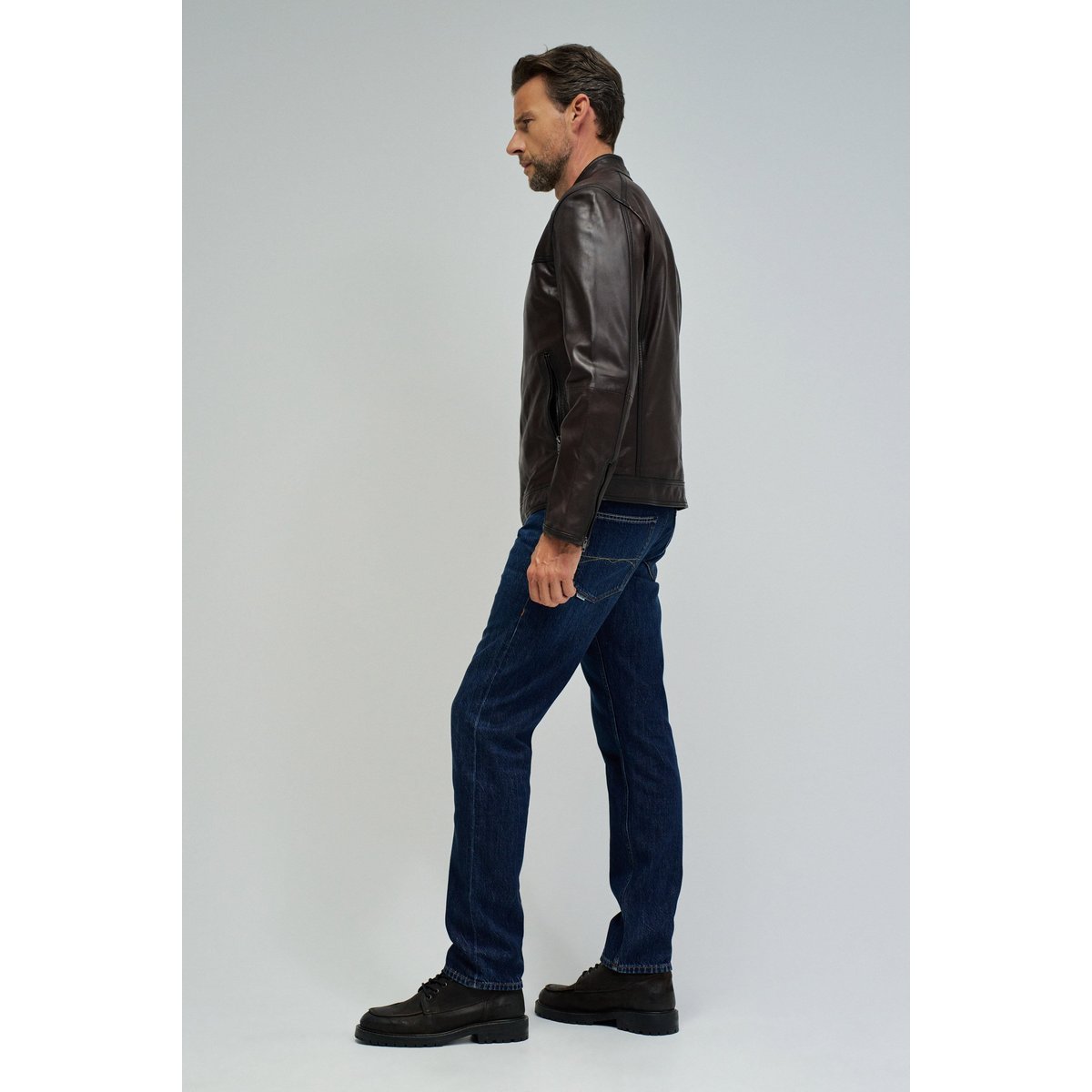 BLOUSON BIKER EN CUIR noir, SALSA JEANS