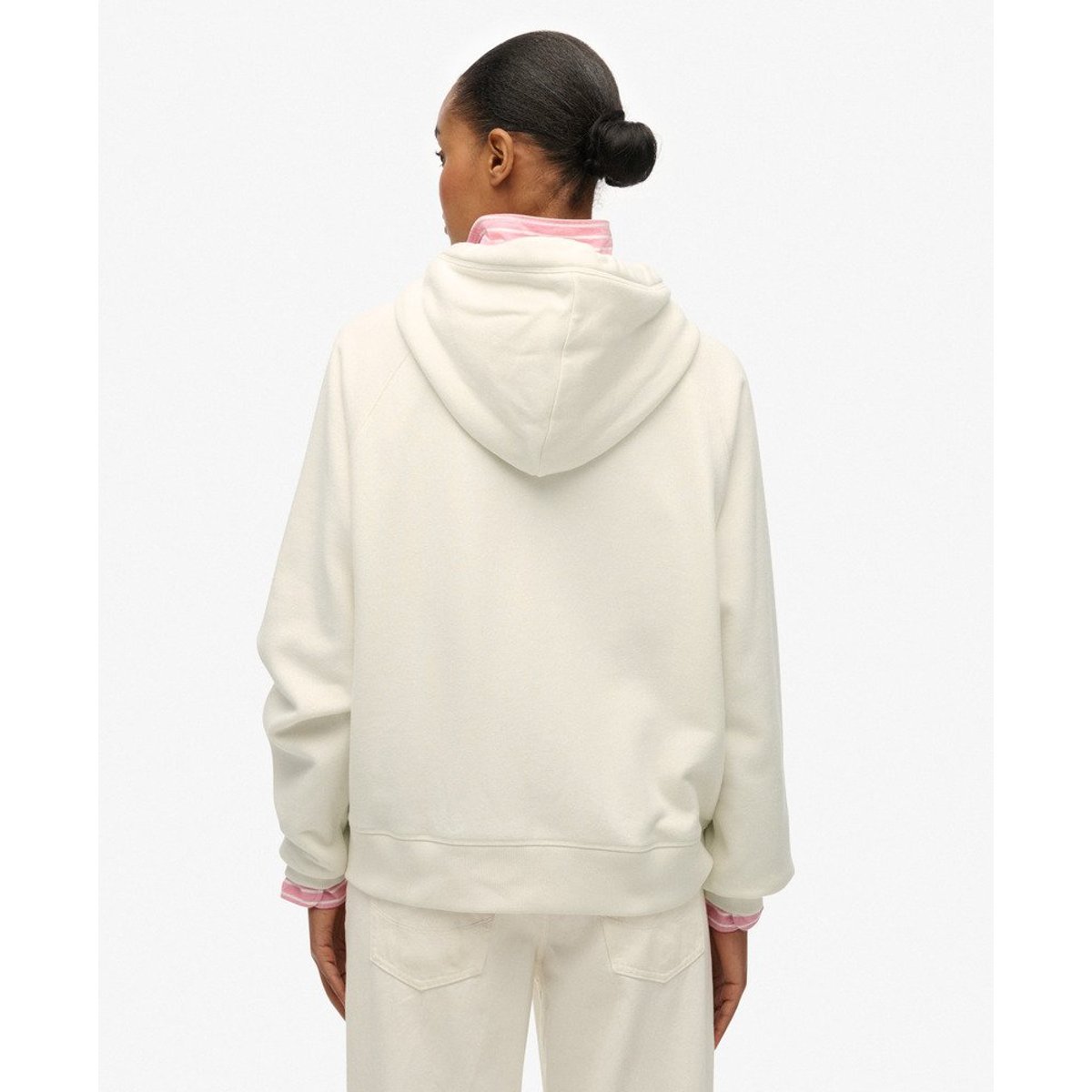 Sweat à capuche zippé Essential Logo Raglan blanc cassé os du désert, SUPERDRY