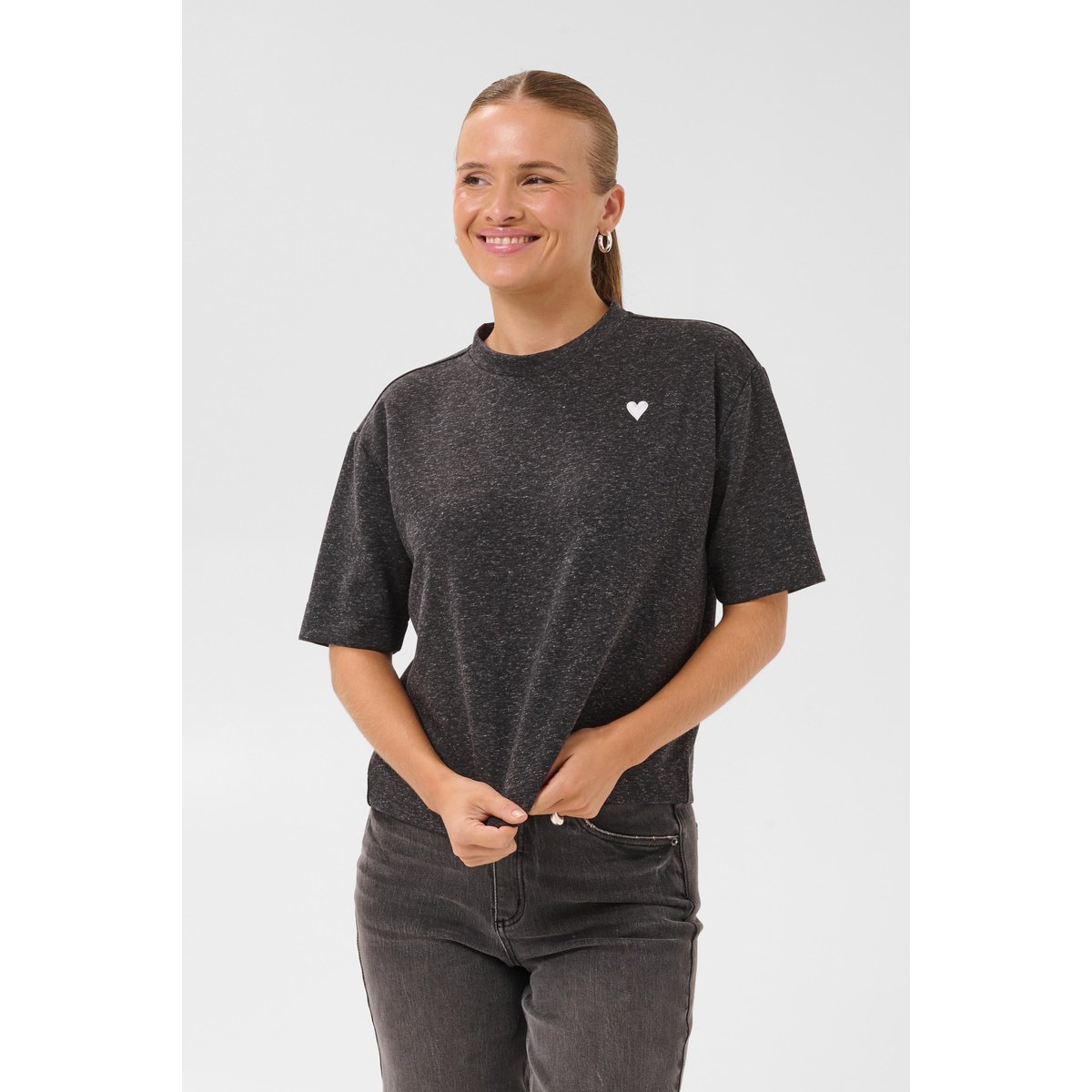 T-shirt gris dark grey m:/whisper w. heart, KAFFE