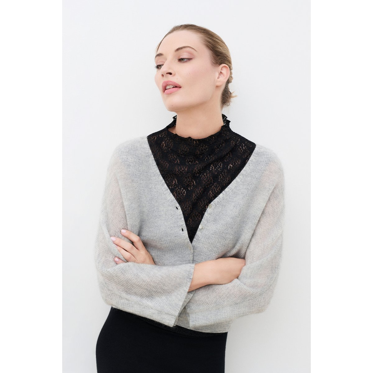 Pull large col v MPEARL gris, CAROLL