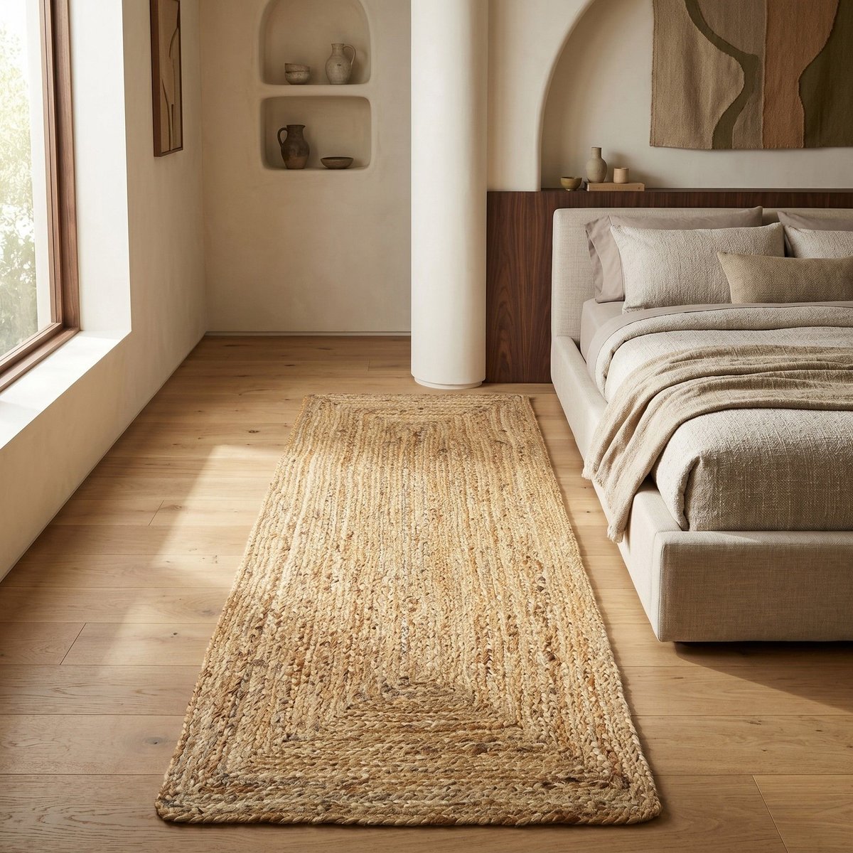 Tapis en jute tressé  artisanal VEGETAL JUTE - style bohème beige, THE DECO FACTORY