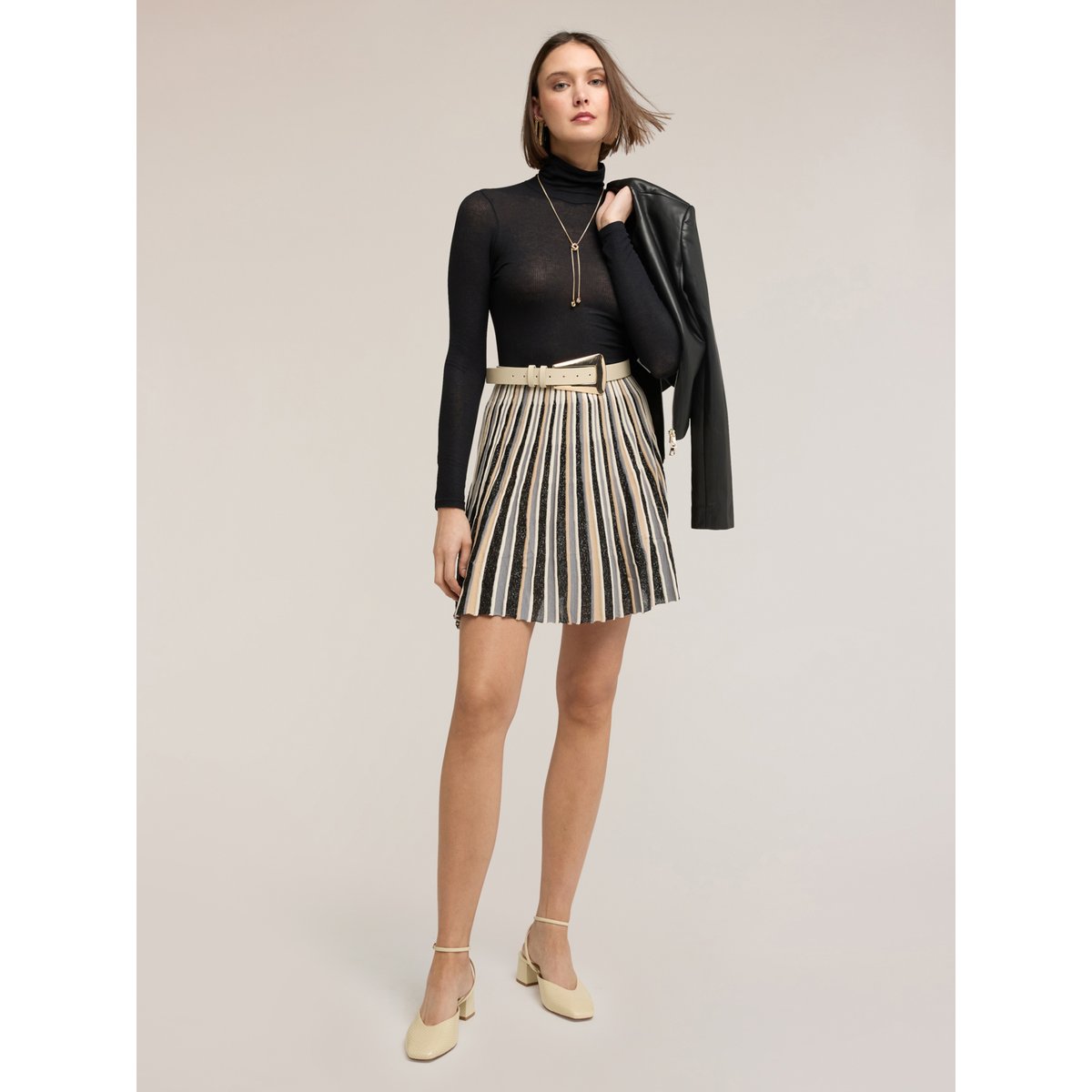 Jupe en maille fil textile plissée beige, MOTIVI