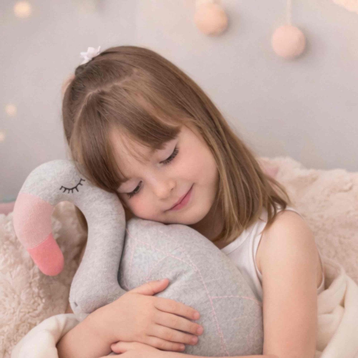 Grande peluche flammant rose en coton bio TRICOT gris, SEVIRA KIDS