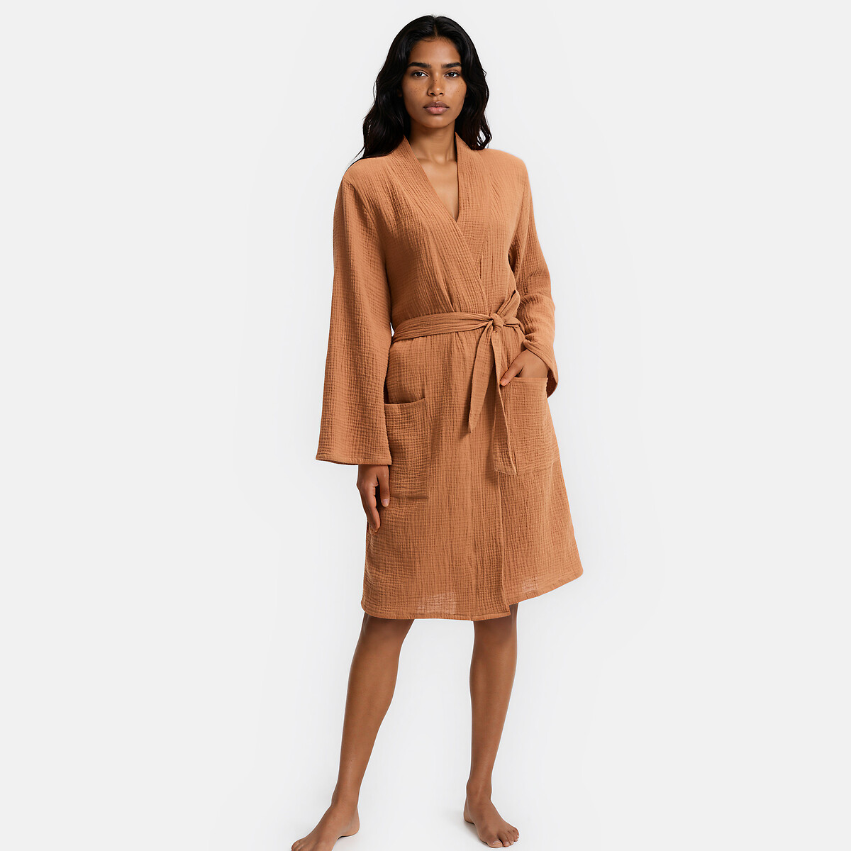 Signatures Margot Kimono Bathrobe in Cotton Muslin caramel , LA REDOUTE COLLECTIONS