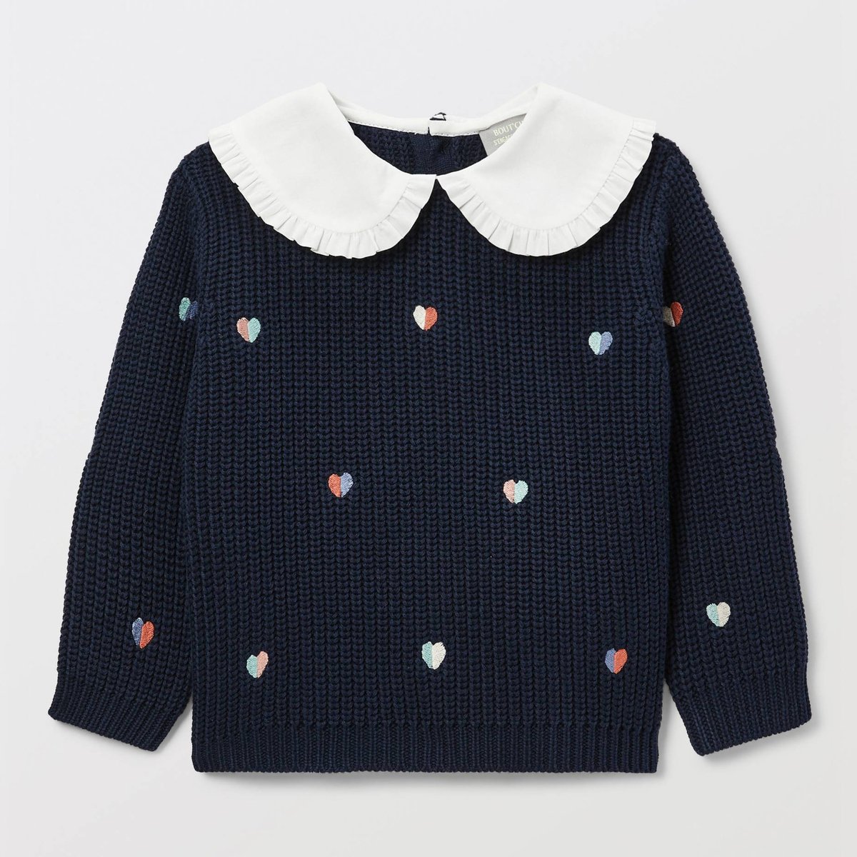 Pull brodé à col chambray en coton nuit bebe, BOUT'CHOU