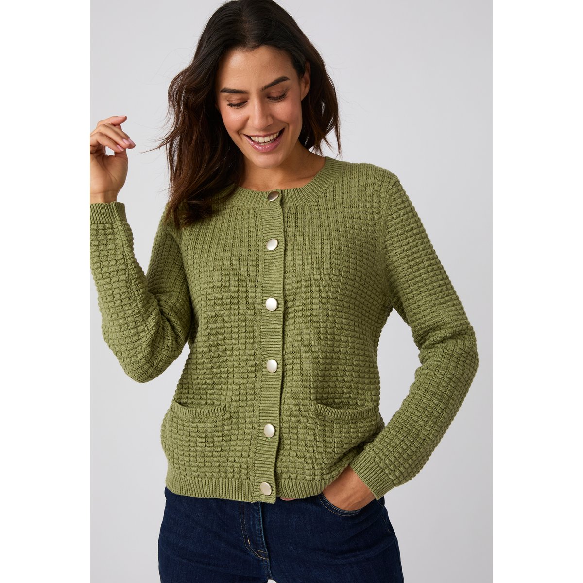Cardigan uni ou rayé vert kaki, DAMART