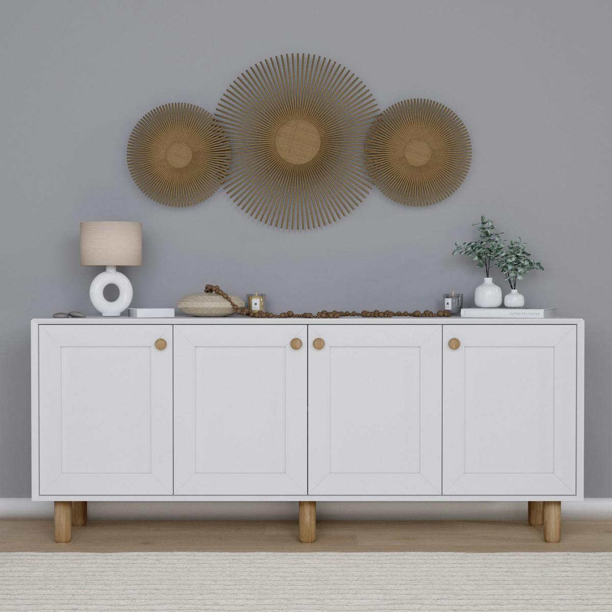 Buffet / enfilade 180cm 4 portes VAREN blanc, PIER IMPORT