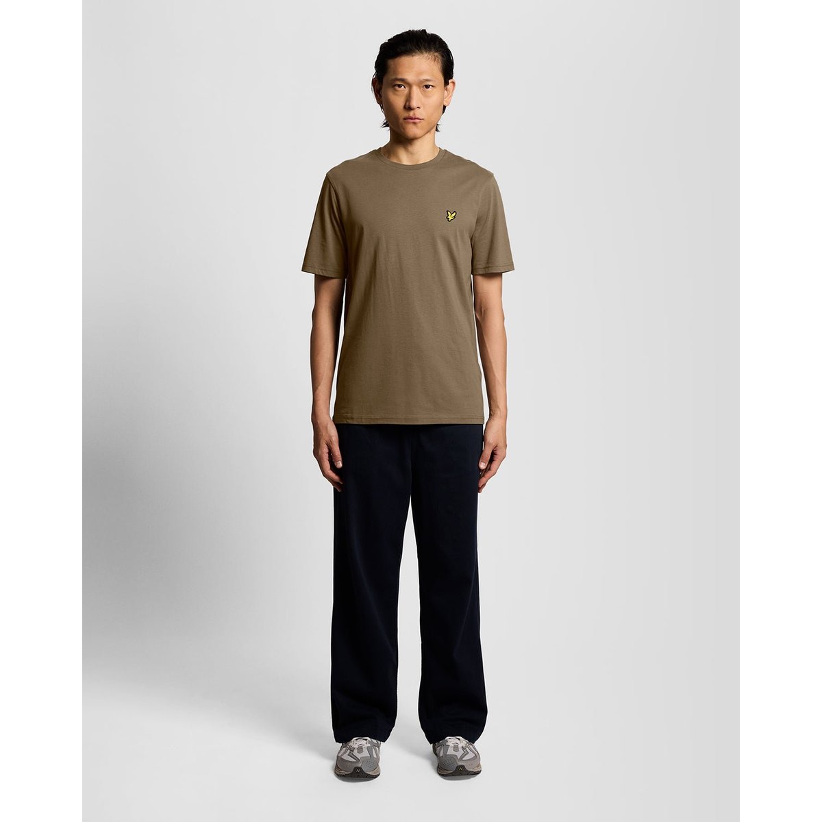 T-shirt en coton col rond vert kaki cendré, LYLE & SCOTT