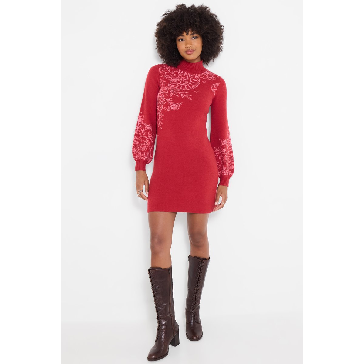 Robe Parfaite en Maille Motif Cachemire rouge, JOE BROWNS