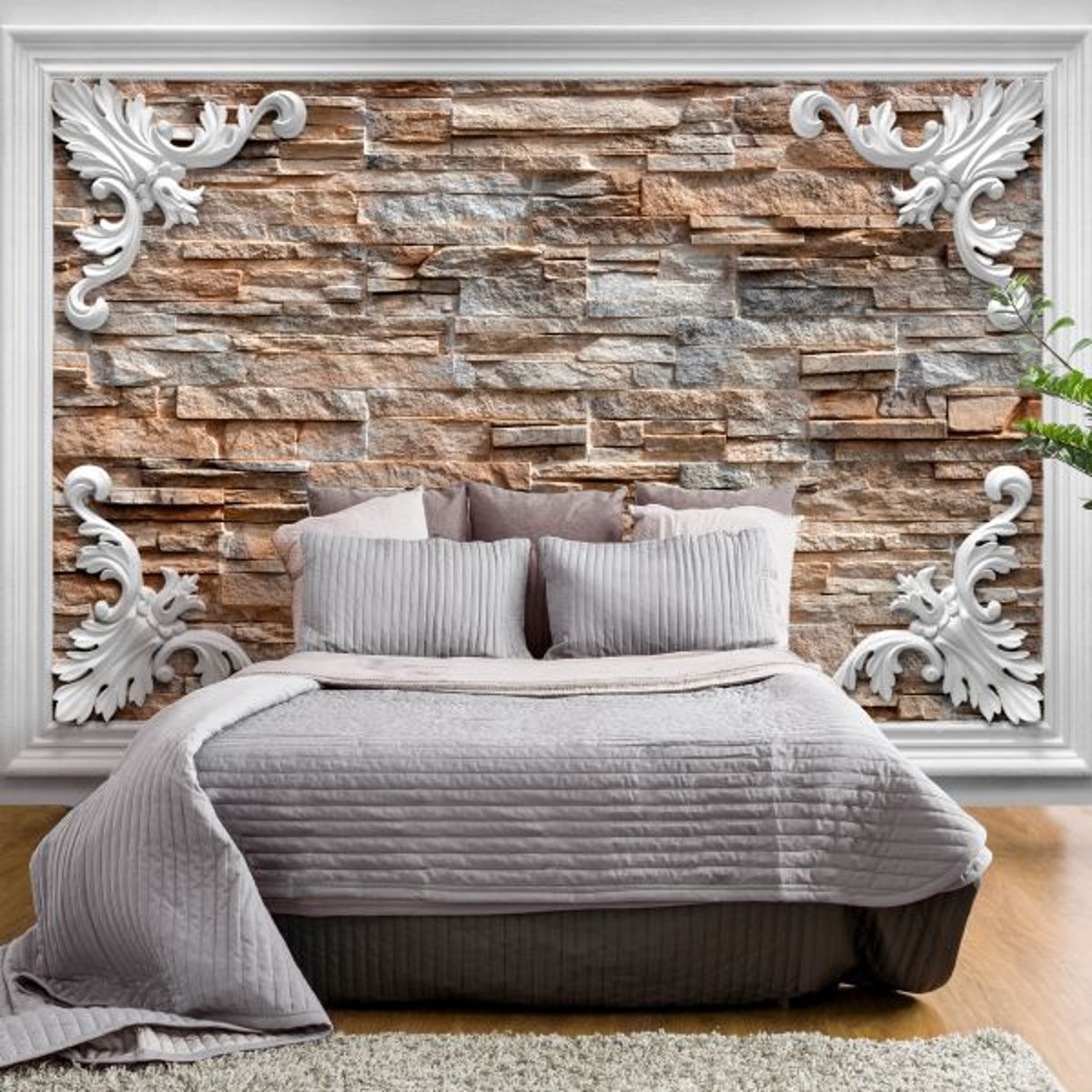 Papier peint intissé panoramique Brick in the Frame (Brown) gris / argent, EDEN