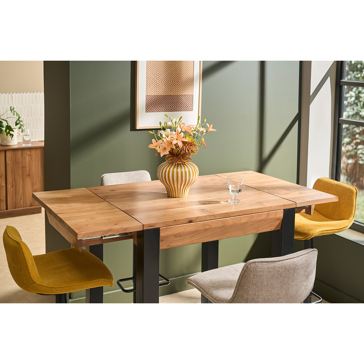 Table de bar extensible en bois massif et métal L80-135 cm TRAP naturel, MILIBOO