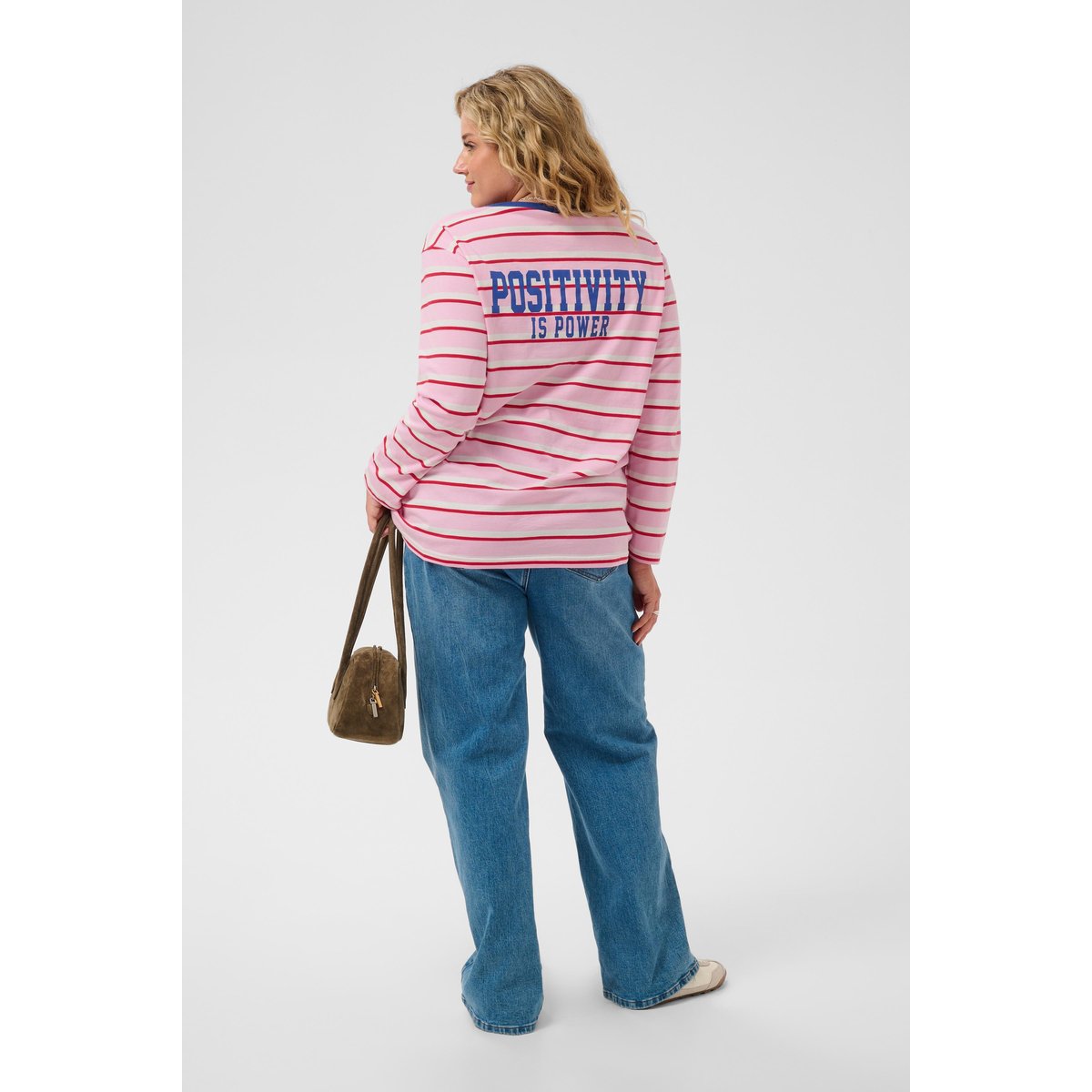 T-shirt à manches longues rose rouge pink/red, chalk stripe, KAFFE CURVE