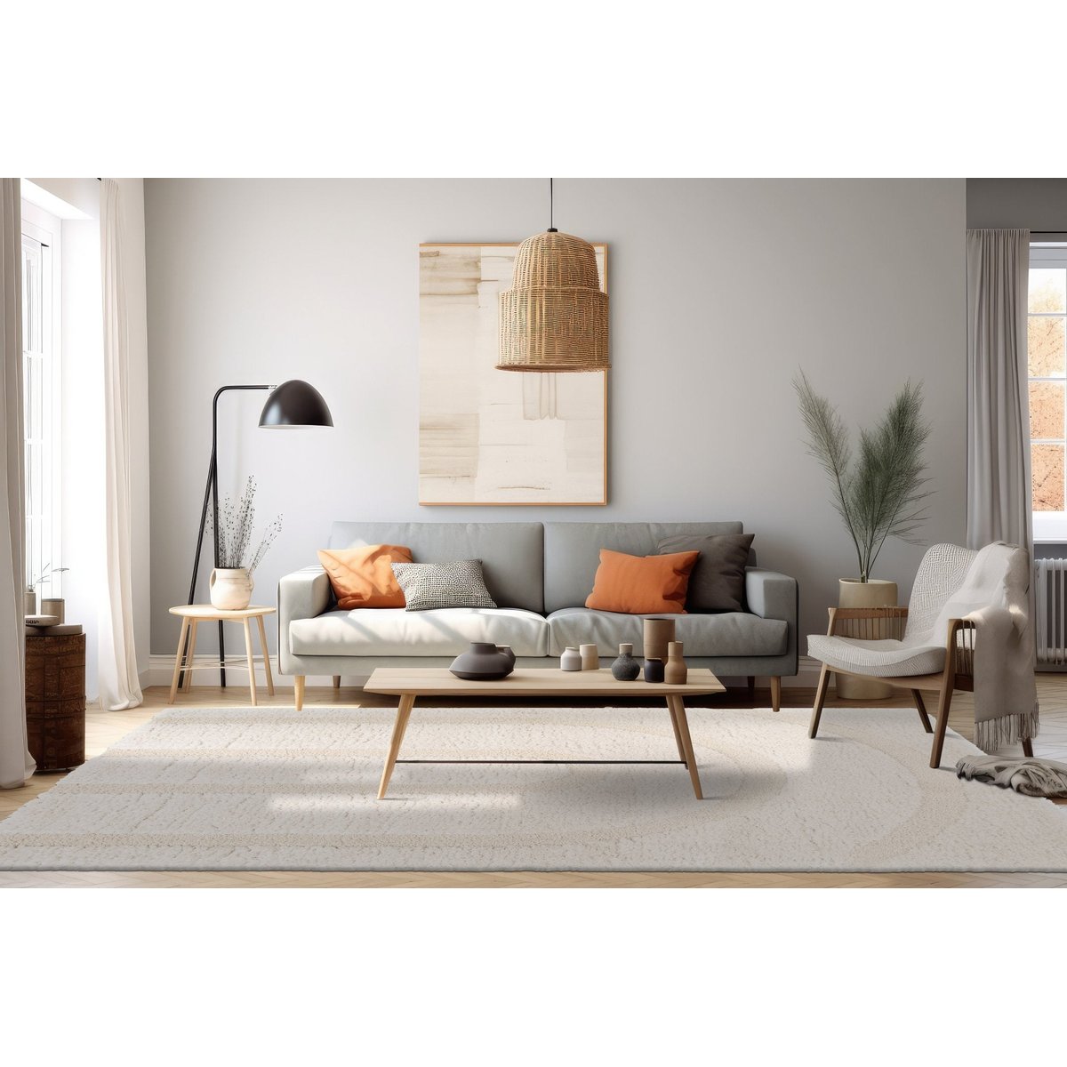 Tapis shaggy épais en polyester recyclé avec relief ARCADIA beige sable, AFK LIVING