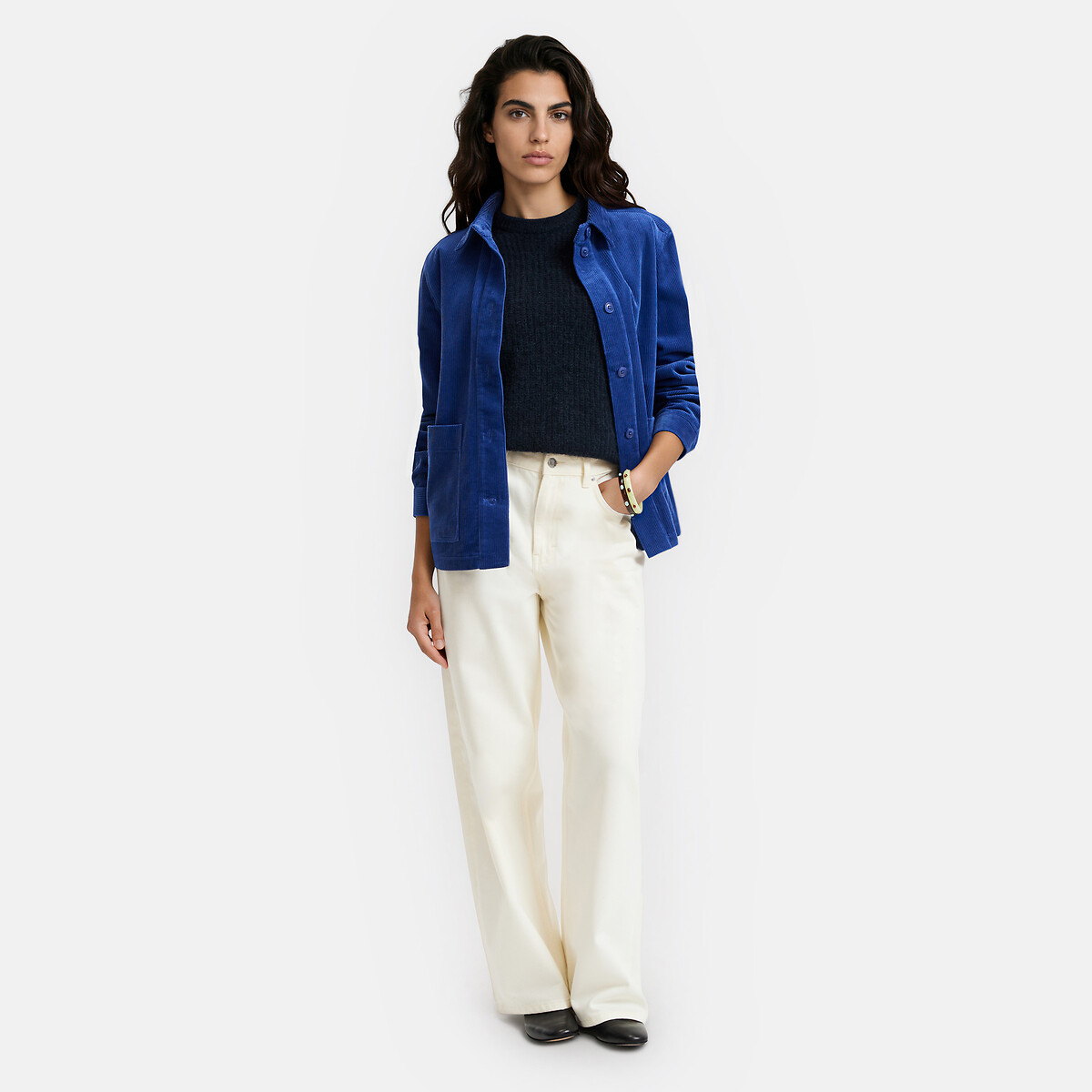 Veste chemise oversize en velours bleu, LA REDOUTE COLLECTIONS