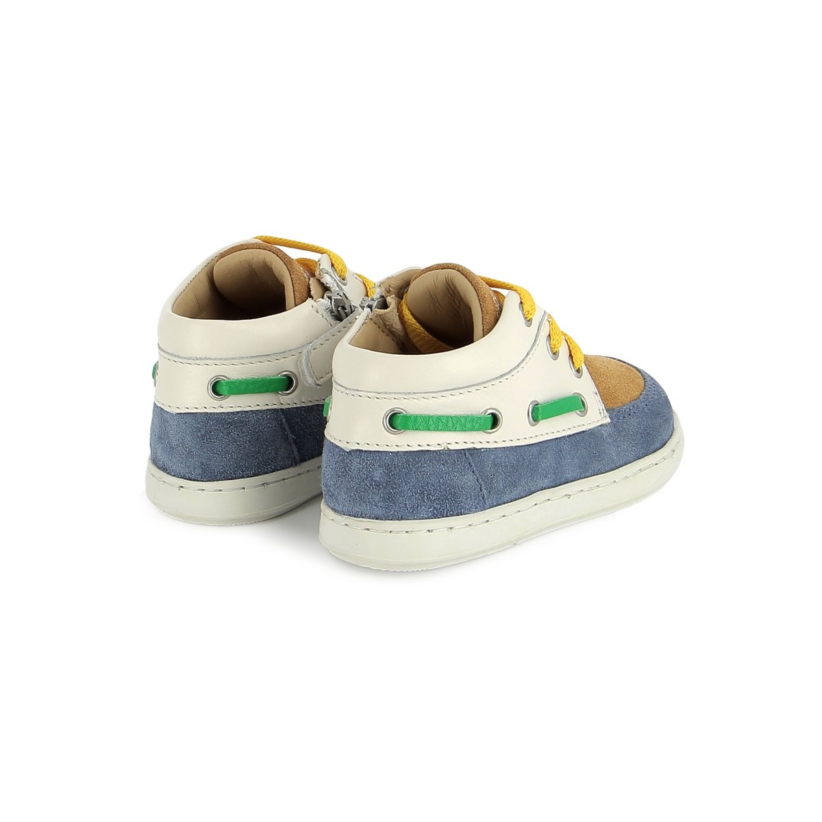 Baskets à lacets et à zip BOUBA BOAT blanc jeans camel, SHOO POM