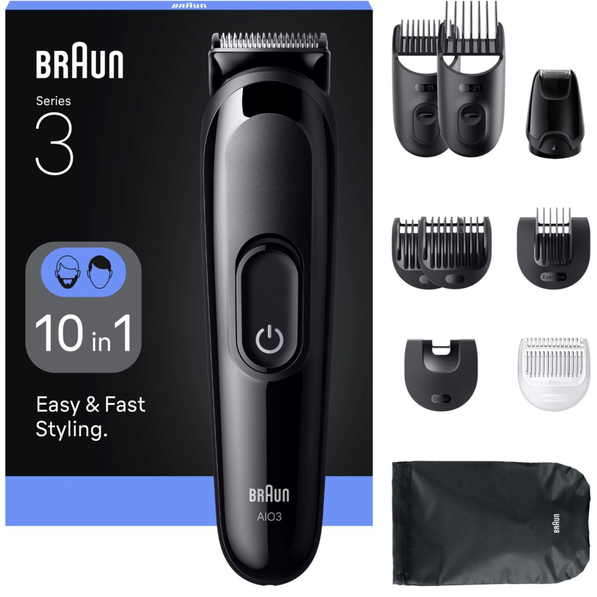 Tondeuse multi usages AIO 3560, 14 hauteurs de coupe, précision 0,5 mm, autonomie 50 mn couleur unique, BRAUN