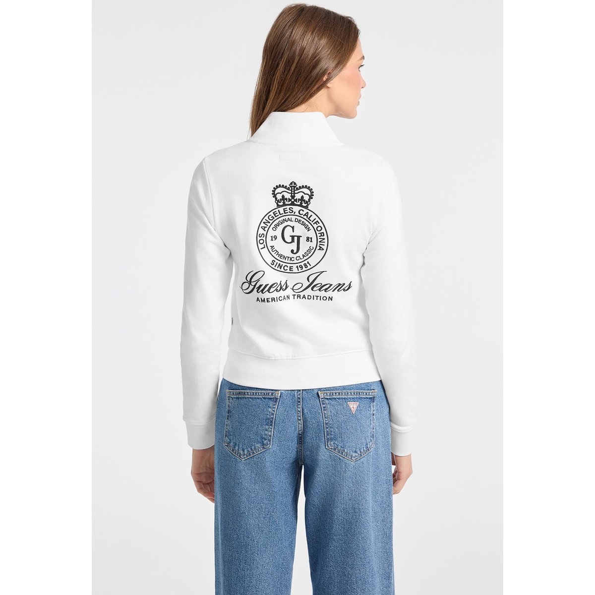Sweat-Shirt Zippé Avec Logo blanc, GUESS JEANS