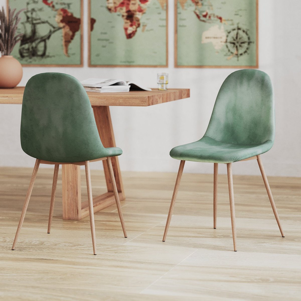 Lot de 2 chaises en velours - FREDRIK vert d'eau, MAISON PAVANE