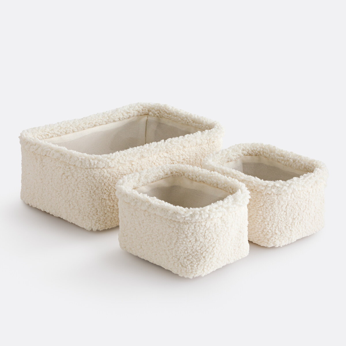 Lot de 3 paniers en bouclette, emboîtables, BOKLIO ecru, LA REDOUTE INTERIEURS