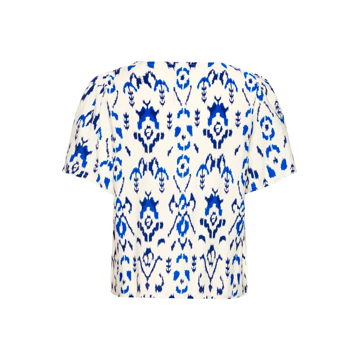 Blouse with short sleeve bleu medieval blue print, ICHI