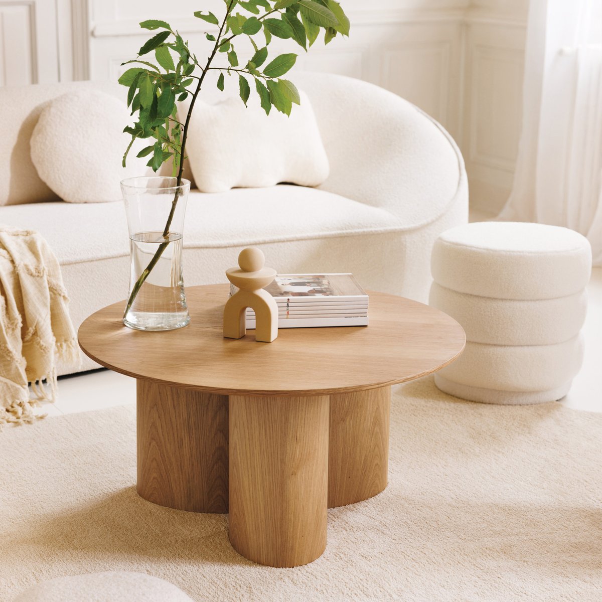 Table basse ronde placage chêne ALIONA bois clair, ATMOSPHERA