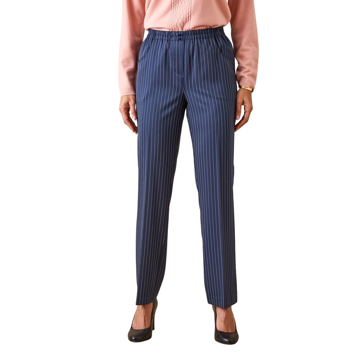 Pantalon femme entièrement élastiqué marine rayé, DAXON