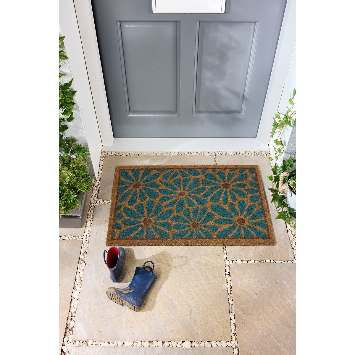 Boho Floral Coir Doormat blue, MY MAT