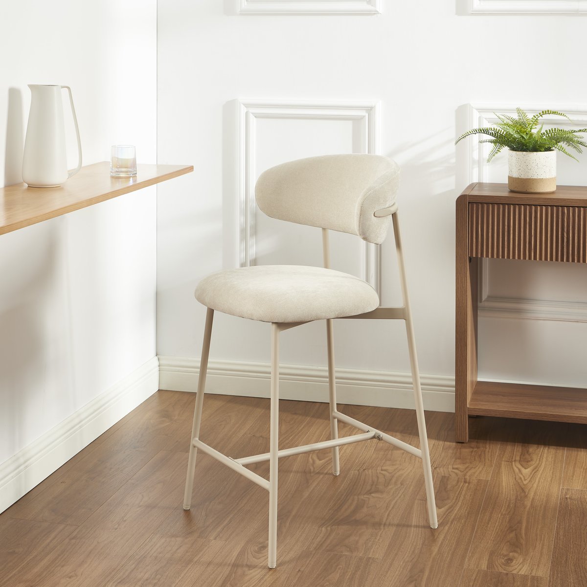 Tabourets tissu, pied métal (lot de 2) GALLY beige, BAÏTA
