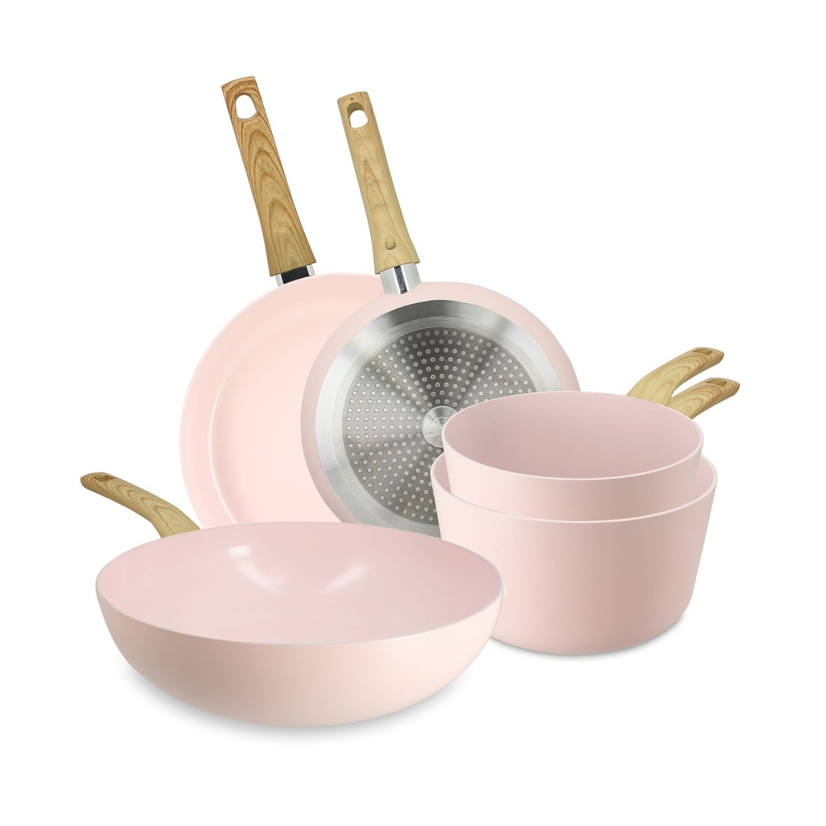 Batterie de cuisine 5 pièces en aluminium, COLORAMA rose, MENASTYL
