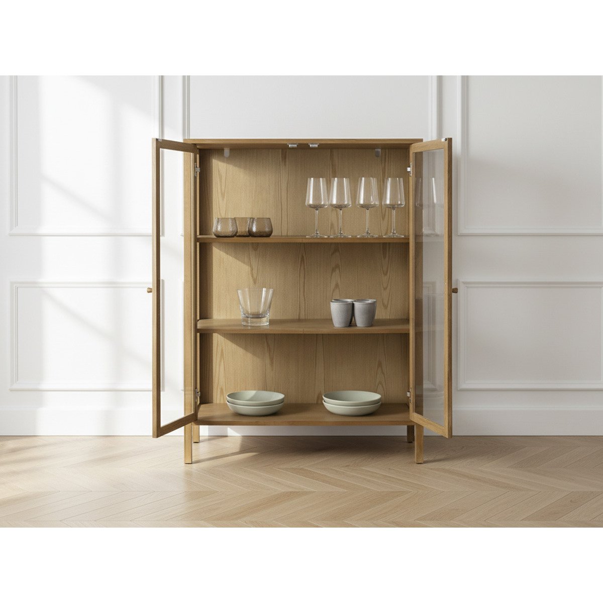 Buffet en placage portes 90 cm, CARMEN marron clair, BOBOCHIC
