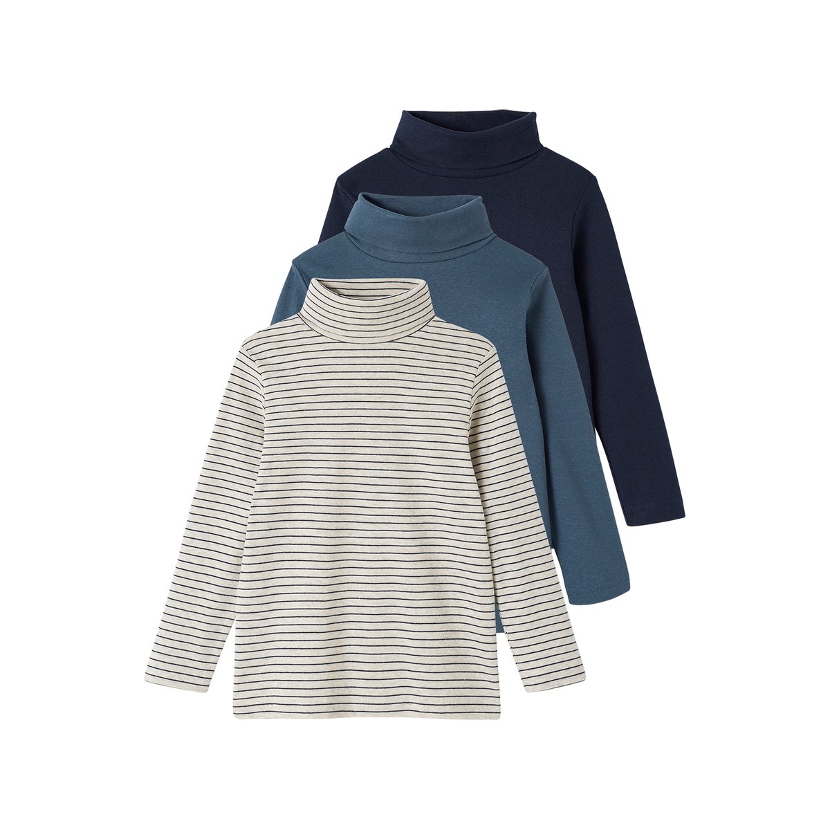 Lot de 3 tee-shirts col roulé encre, VERTBAUDET