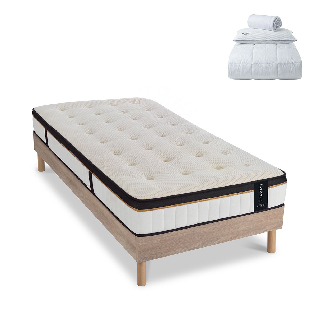 Ensemble literie EMERAUDE + accessoires - 24 cm d'épaisseur - Accueil moelleux, soutien mi-ferme blanc, MAISON AUBERTIN