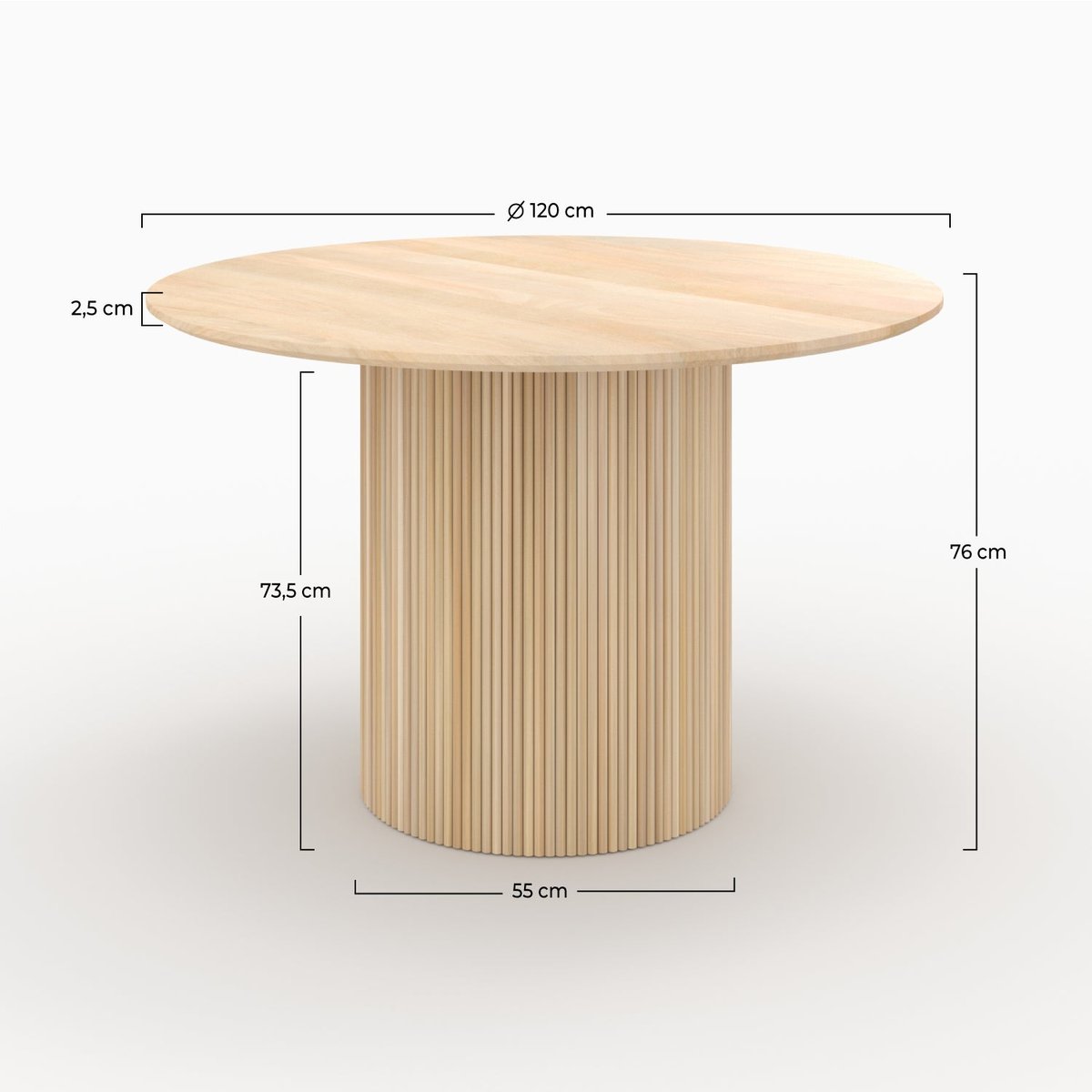 Table ronde 4 personnes en bois de manguier D120 cm - AGATHE naturel, MAISON PAVANE