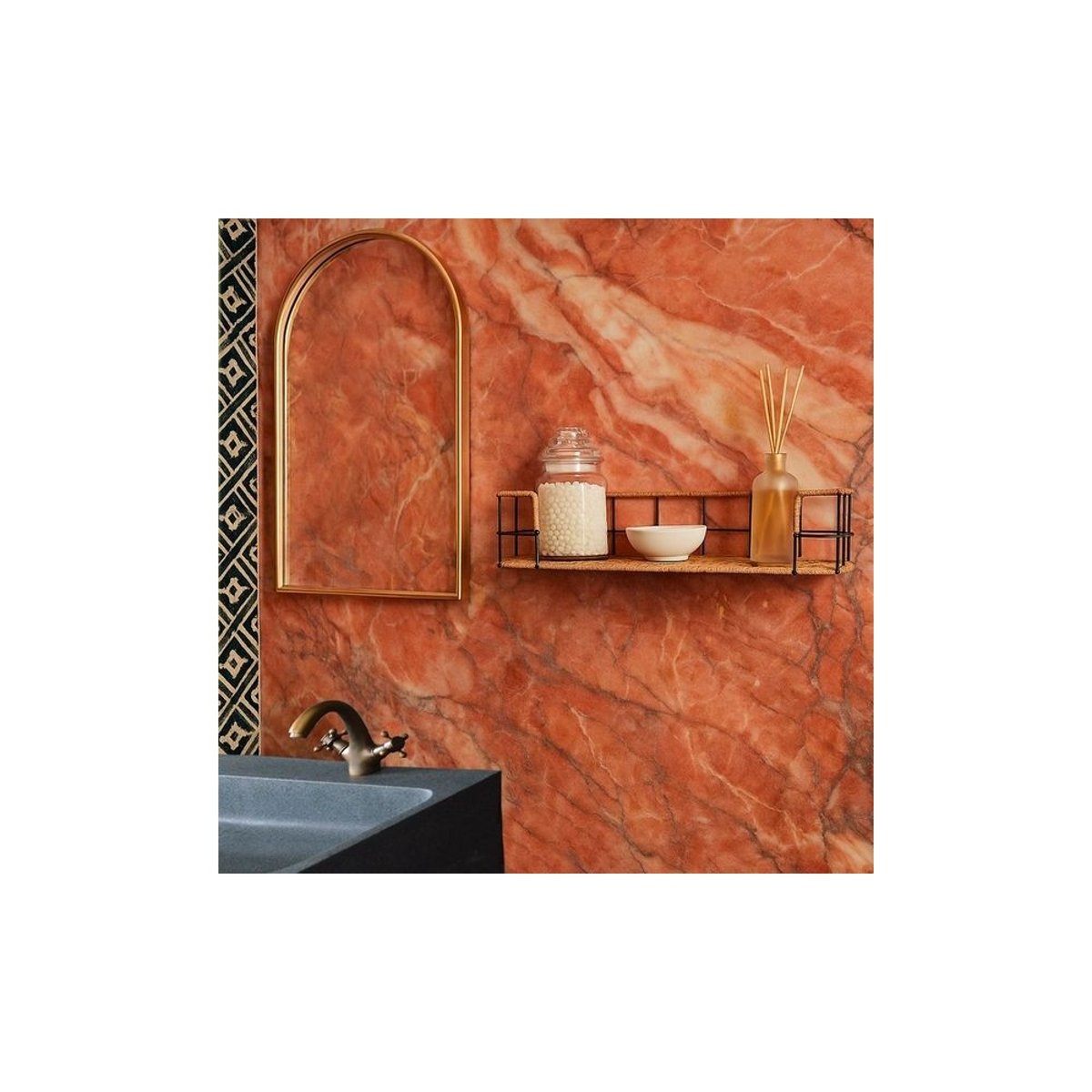 Etagère murale en corde et métal 55cm noir, ORNAMI