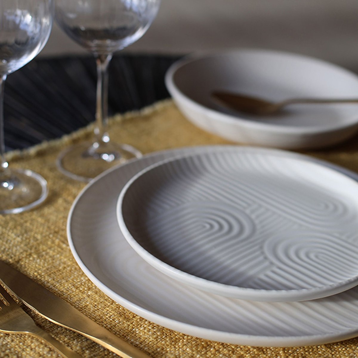 Lot de 6 assiettes creuses 20,5cm en grès, DUNE beige, NOVASTYL