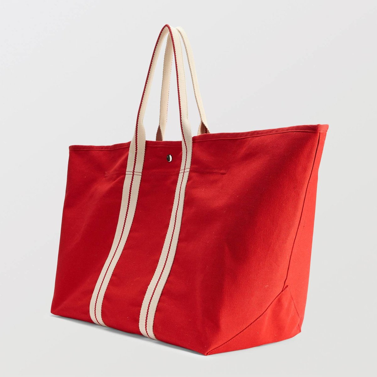 Cabas en coton à anses contrastées rouge, MONOPRIX