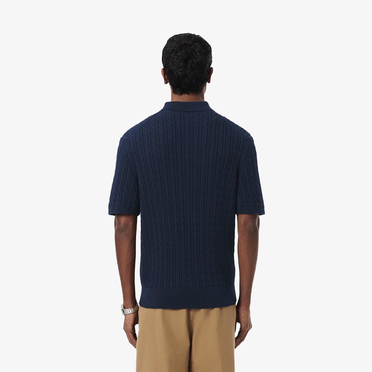 Jersey con cuello de polo, de punto trenzado, con detalles decorativos azul marino, LACOSTE