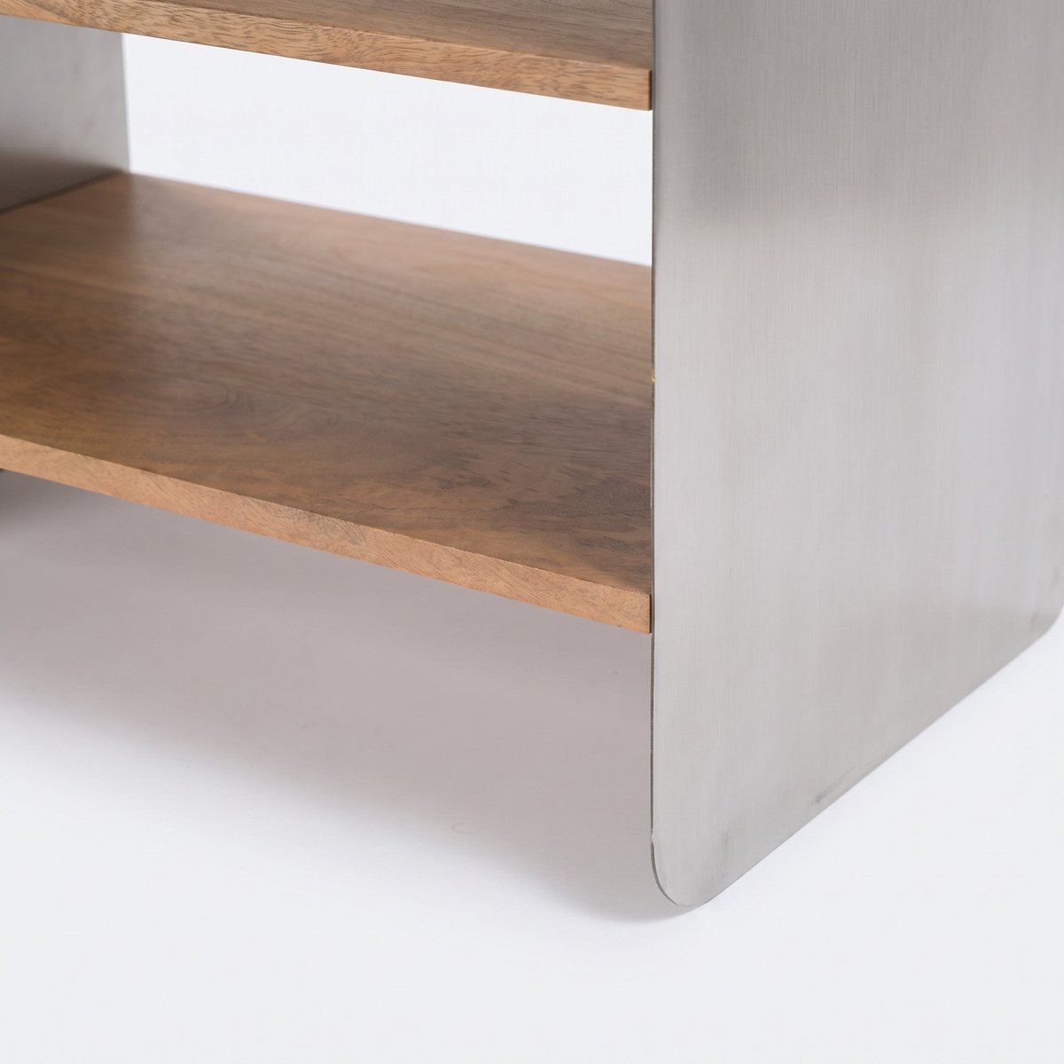 Table de chevet en bois de manguier et métal brossé - SELMA marron clair et métal, MAISON PAVANE