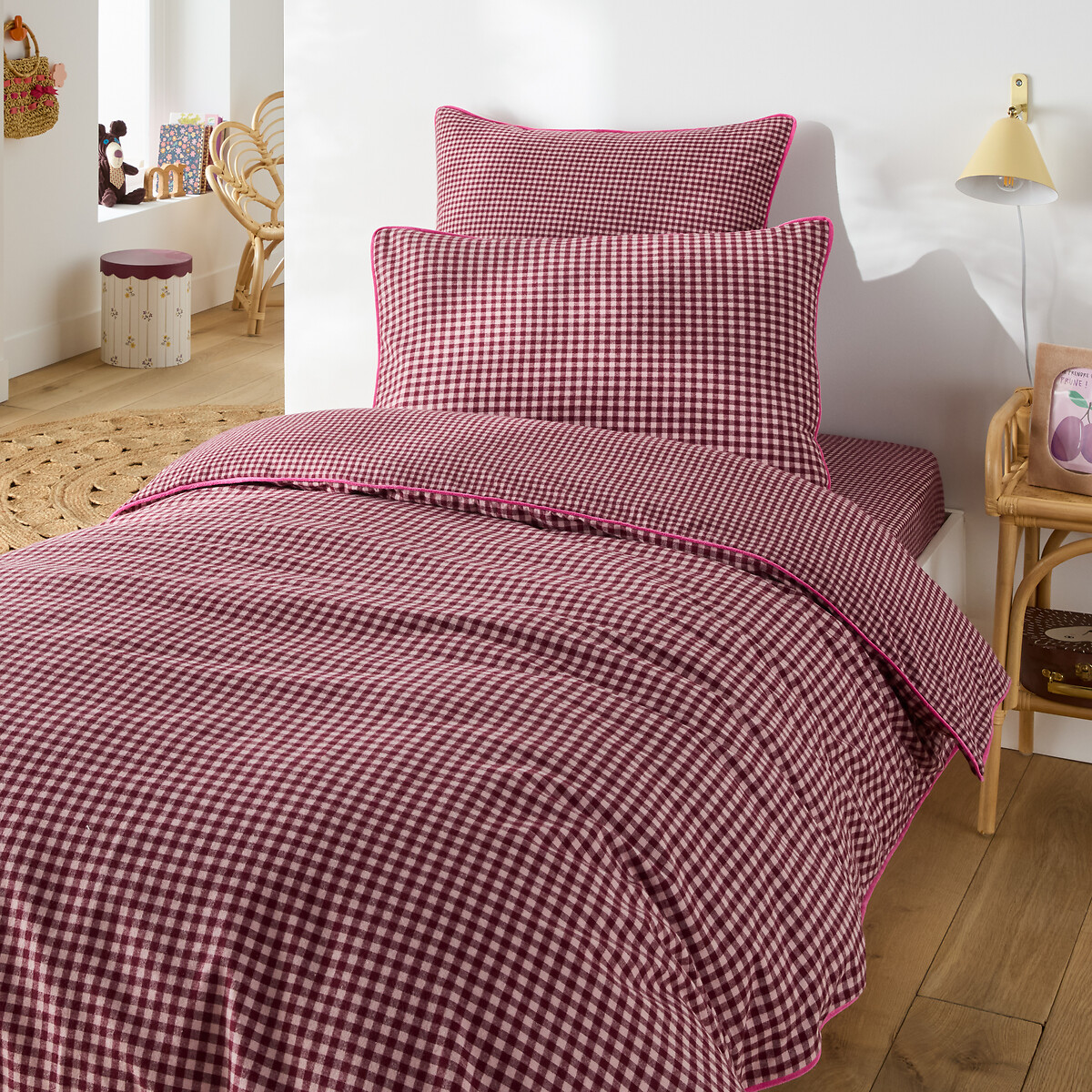Funda nórdica infantil, en franela de algodón, de cuadros, VICHY FLANELLE cuadros burdeos, LA REDOUTE INTERIEURS
