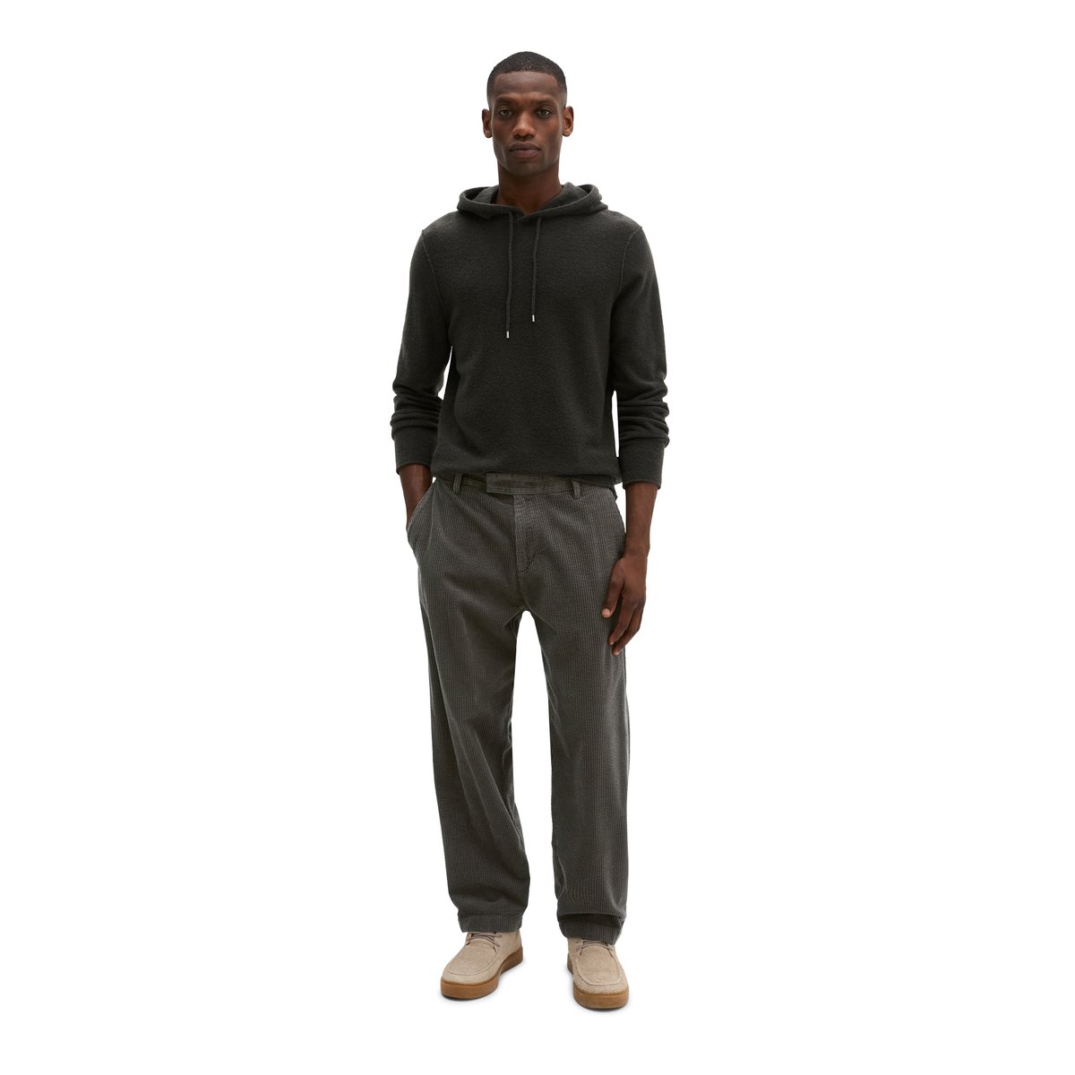 Pull à capuche coupe classique en mélange de laine vierge bouclée et douce noir, MARC O'POLO
