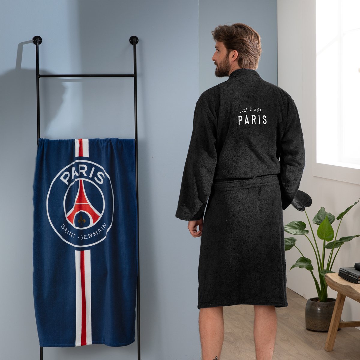 Peignoir adulte 100% coton, Paris Saint Germain PREMIUM noir, PSG