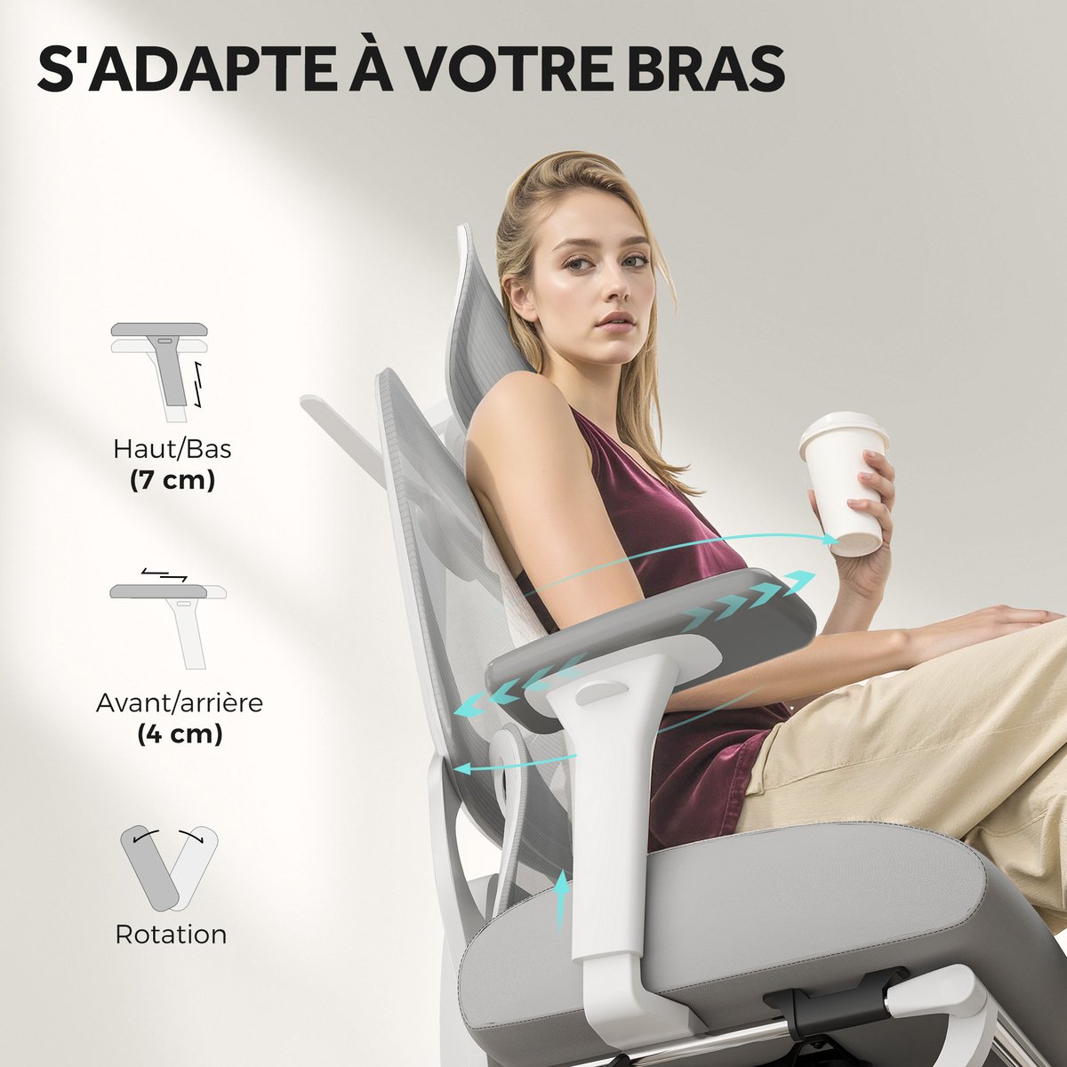 Chaise de bureau Maille (100% polyester) Gris gris, HOMCOM